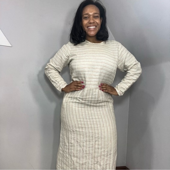 Vintage FLAX by Jeanne Englehart 70s cream striped linen long sleeve maxi dress - Picture 15 of 15